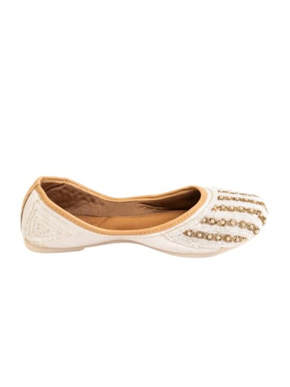 Handcrafted Faux Leather Punjabi Jutti Flat Heels Champagne Pearl